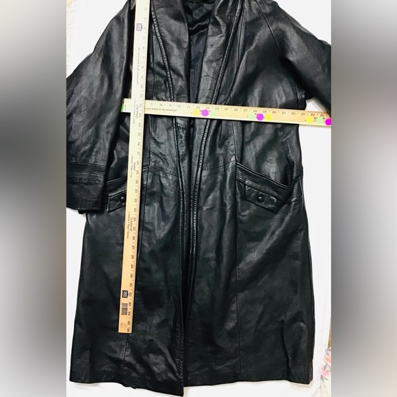 VINTAGE Black Leather Maxi Coat - Picture 11 of 12